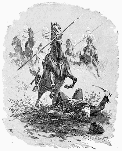 "'THE MAN WAS LYING ON THE GROUND, AND I STRETCHED
MYSELF NOT TO TREAD ON HIM, AND HE SLASHED UP AT ME.'"